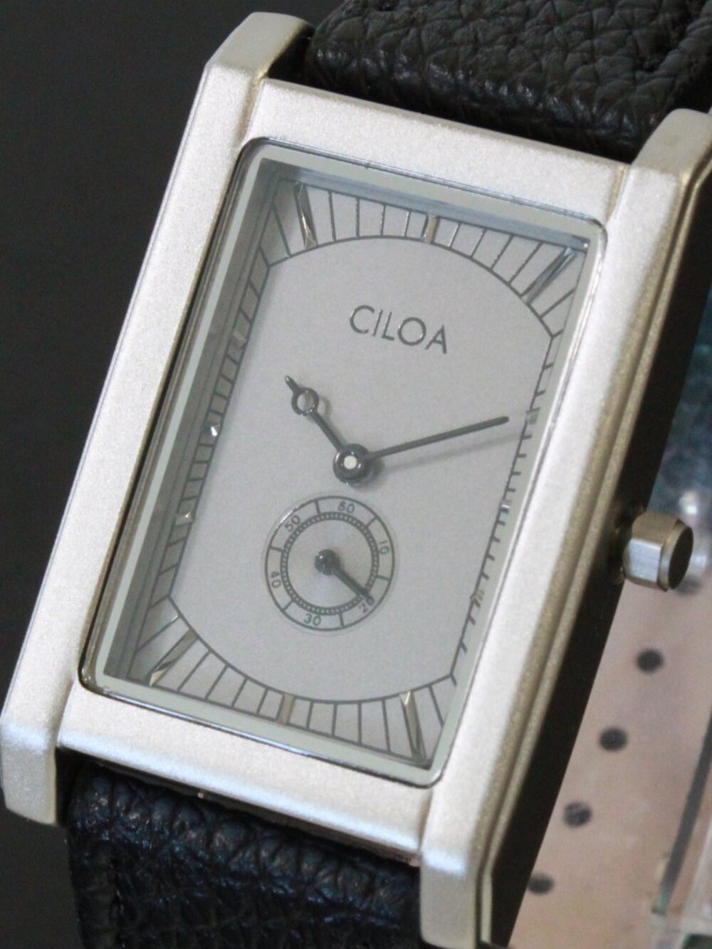 Men's Quartz Tank Style Watch Small Seconds Sub Dial Black Leather 28mm X 43mm - Picture 7 of 13